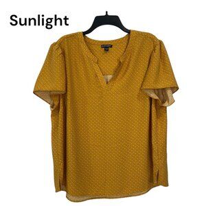 Hilary Radley Yellow Polka Dot Blouse Women XXL V-Neck Short Sleeve Lightweight